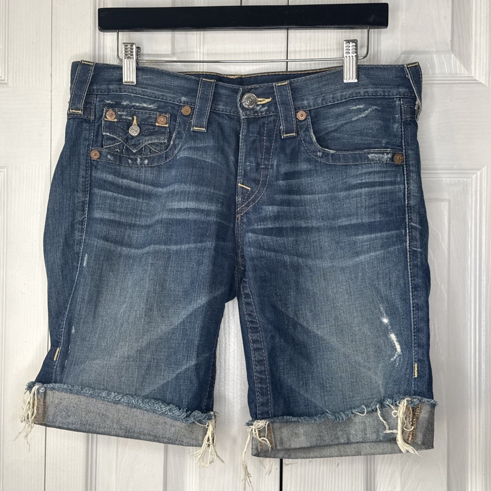 VTG True Religion Riley Denim Shorts Womens 28 Made In USA 2008 Bermuda Jorts